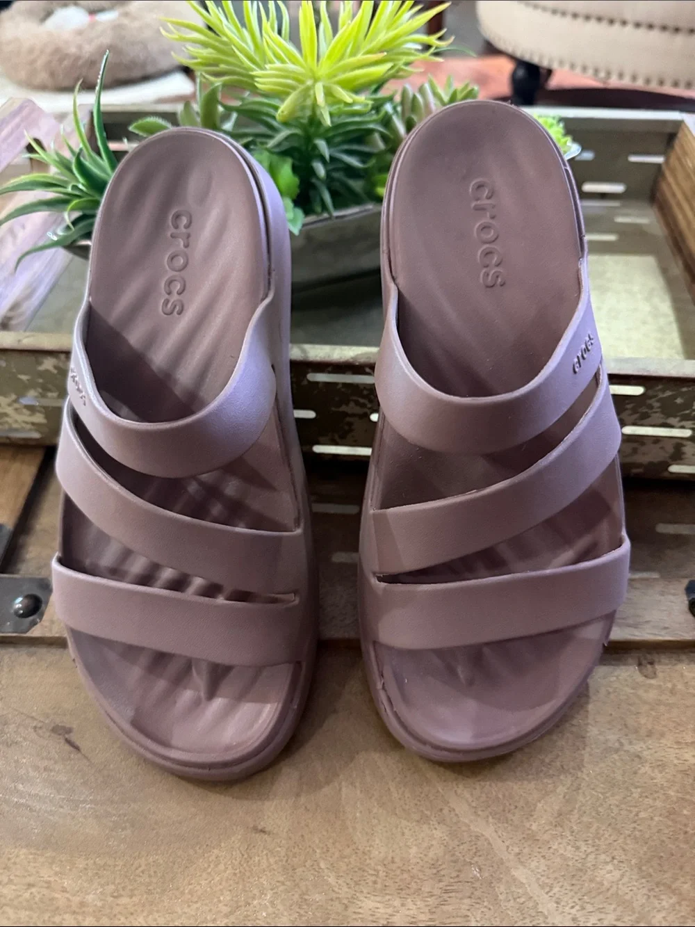 CROCS Women’s Triple-Strap Slide Sandals - Dusty Mauve